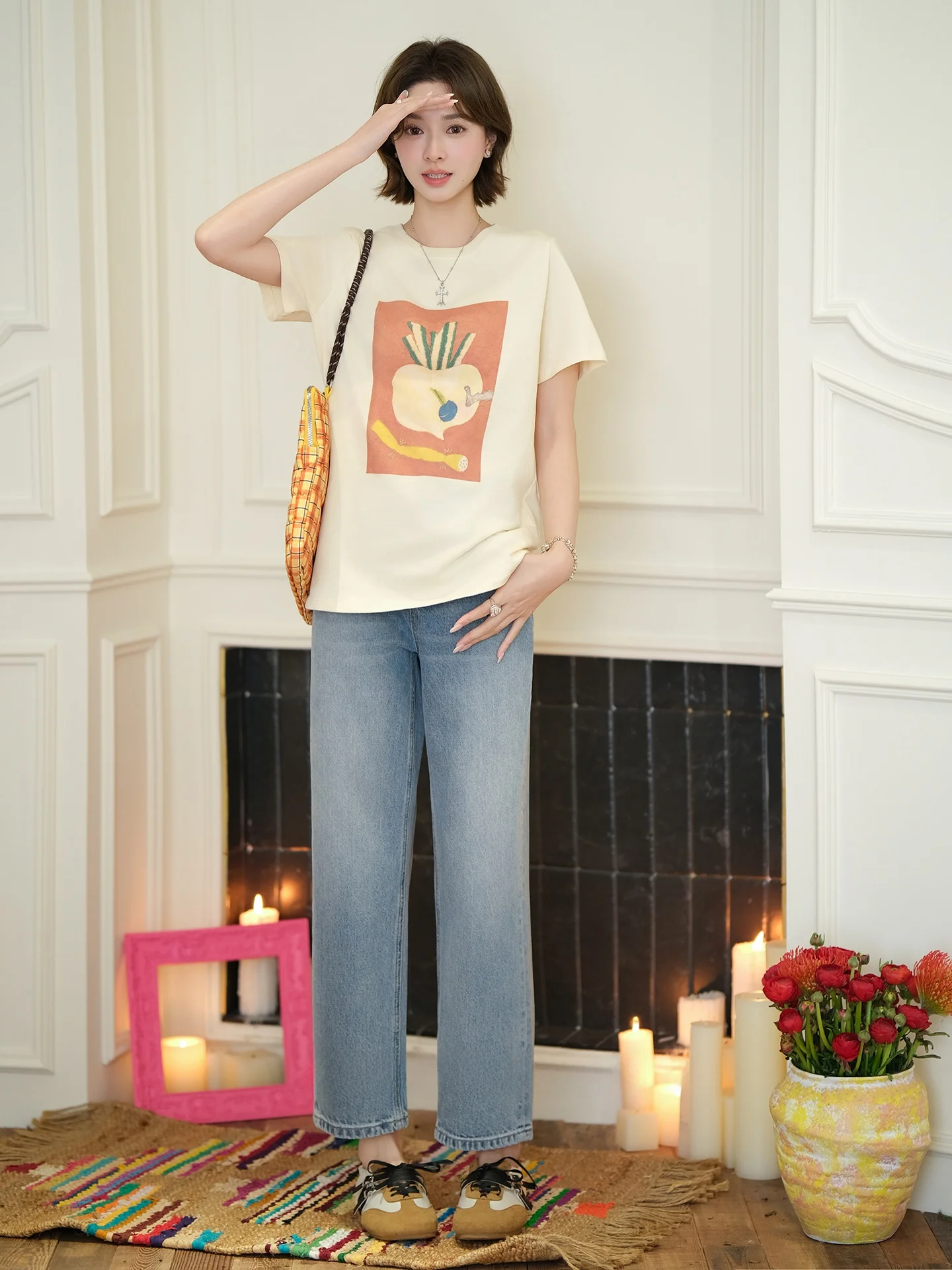 

Ele Casual Straight Leg Jeans Women's Simple High Waist Cotton Spring Autumn Winter Seasonal High Quali Ladies Jeans