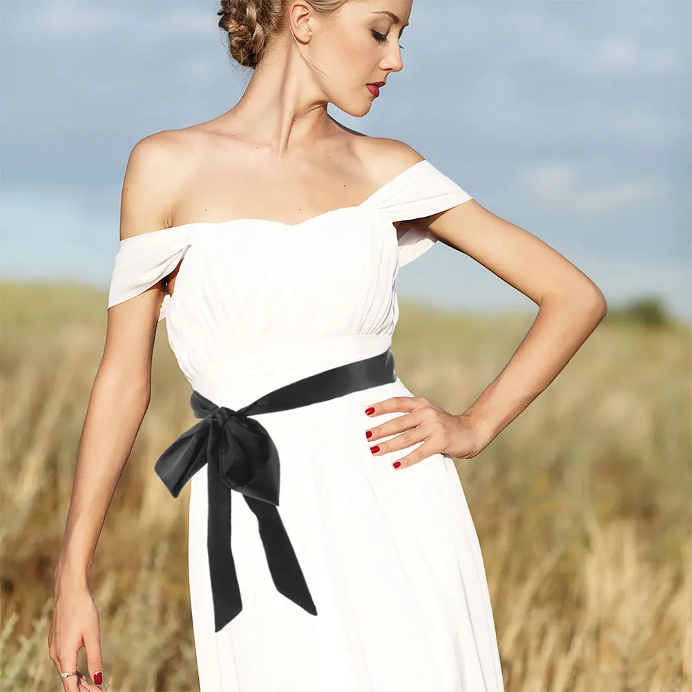 

2pcs Silk Belt Black Satin Adjustable Bow Ties Women Formal Dress Luxury Comfortable Elegant Event Wedding Party Accessories