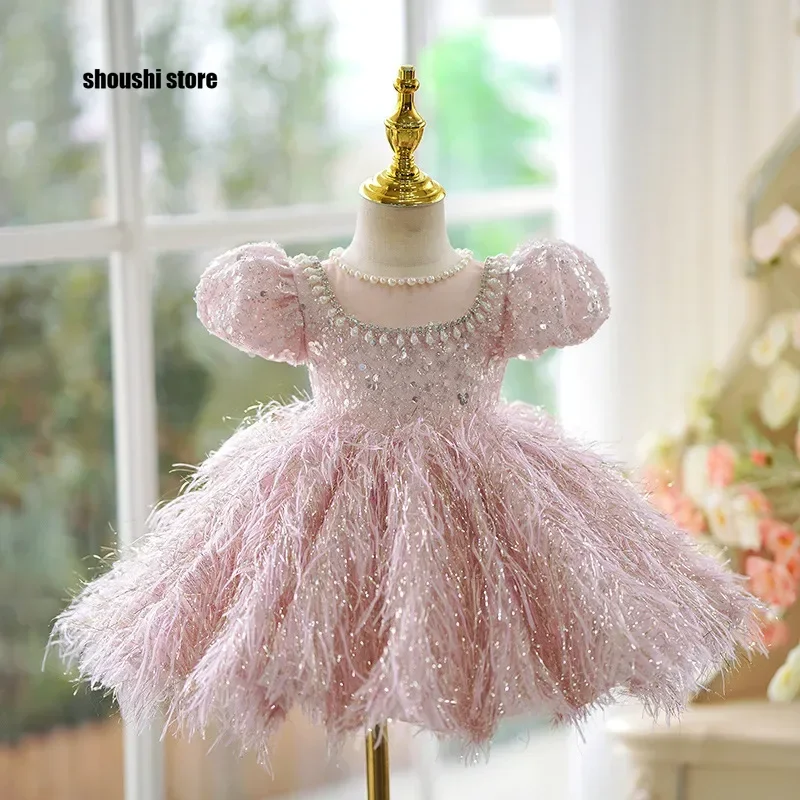 Robe de princesse rose élégante pour filles, robe Tutu à fleurs pour récitals, vêtements de fête pour tout-petits, mariages, célébrations d'anniversaire, Piano