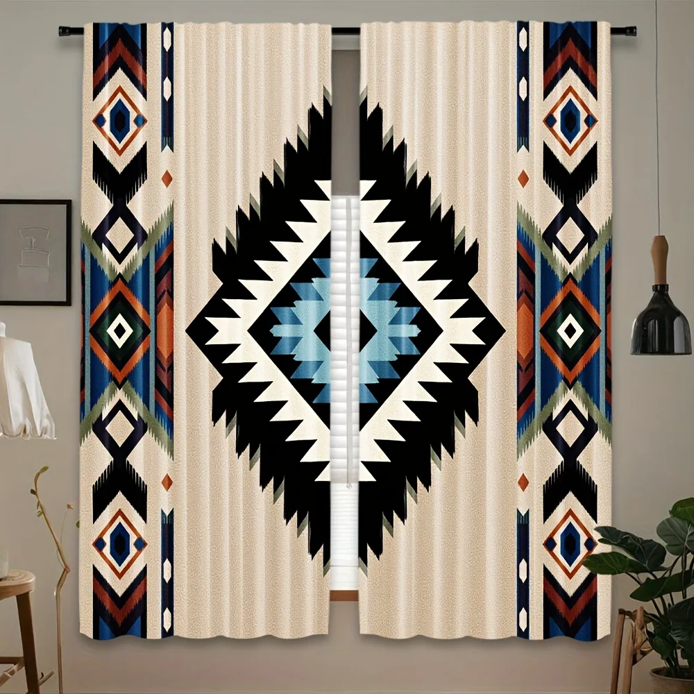 2pcs Geometric Tribal Pattern Curtains Blackout Drapes for Living Room Boho Decor Aztec Print Window Treatment Panels