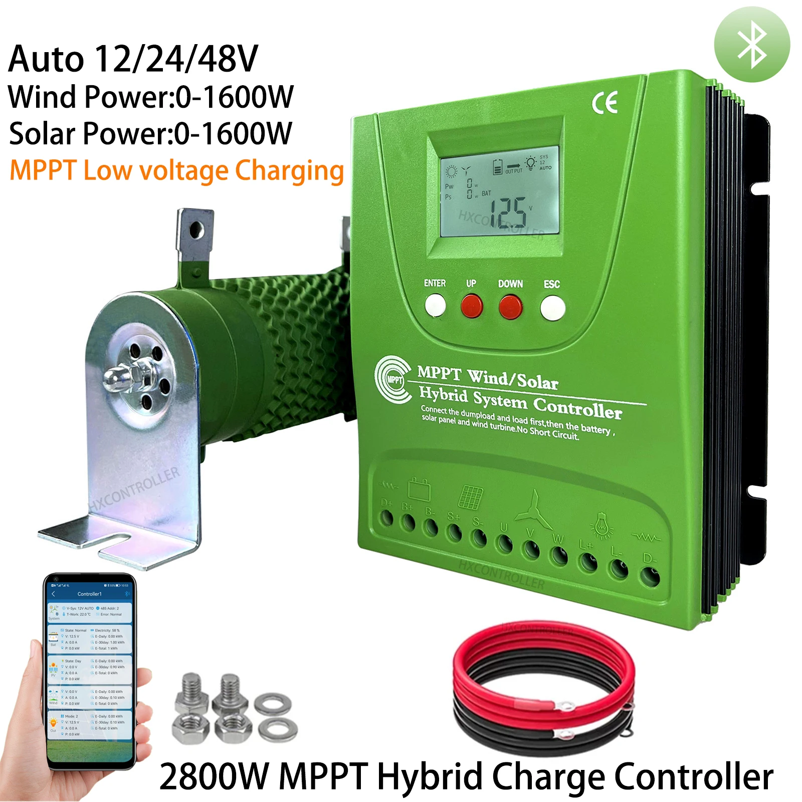 

12V 24V 48V 1200W- 2800W MPPT Hybrid Wind Solar Charge Controller Regulator Built In Bluetooth For Home Wind Solar Power System