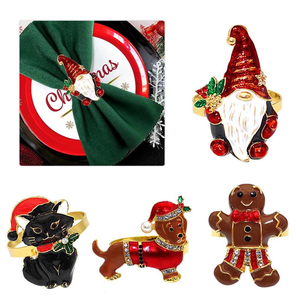 Juego de 8 Uds de servilleteros navideños, gato, perro, hombre de jengibre,  árbol de Navidad, lazo, servilletero de ciervo para Navidad, decoración de  mesa para fiesta de boda / Utensilios de cocina,, image size:1000x1000