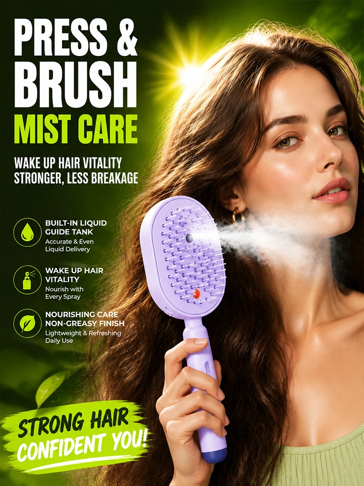 Electric Spray Hair Brush Rechargeable Nano Mist Comb Scalp Massage Brush Air Cushion Detangling Hair Care Tool