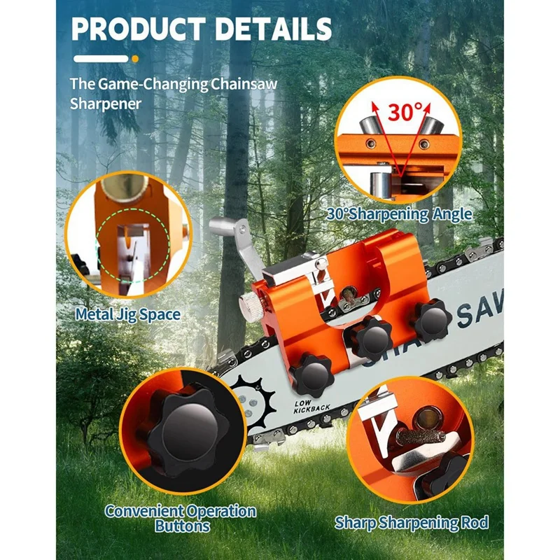 Portable Chainsaw Chain Sharpening Kit Orange Aluminum Alloy With 5 Sharpen Rods For Chain And Electric Saws