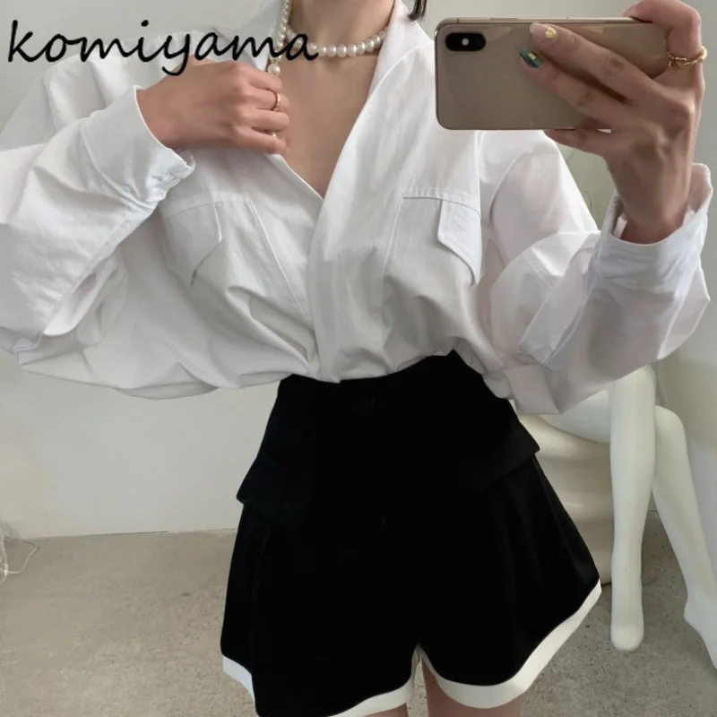 Korean Niche Shirts & Blouses Fake Pockets Women 2025 Blusas Long Sleeve Ropa Mujer Loose Laple Camisas Spring Autumn Blusa