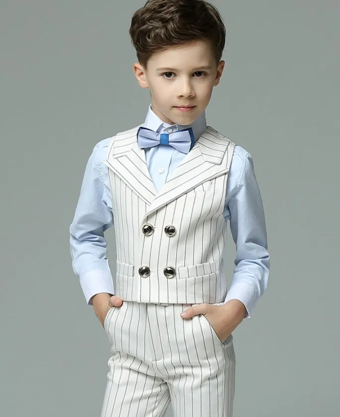 

Boys White Summer Wedding Suit Kids Shirt Vest Shorts Bowtie 4PCS Formal Suit Child Party Costume Teenager Photography Uniform