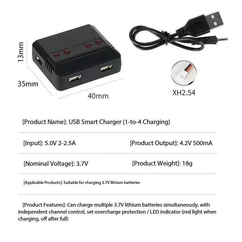 3.7V lithium battery charger USB small white head 1 drag 4 plug for drone lithium battery charging Toy battery charger - view 2