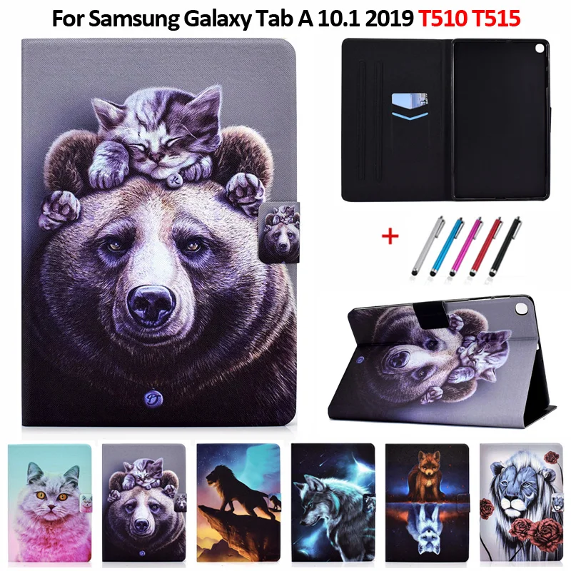 

For Samsung Galaxy Tab A 10 1 2019 Case SM T510 T515 Animal Painted Leather Tablet Coque For Galaxy Tab A 10.1 2019 Case Funda