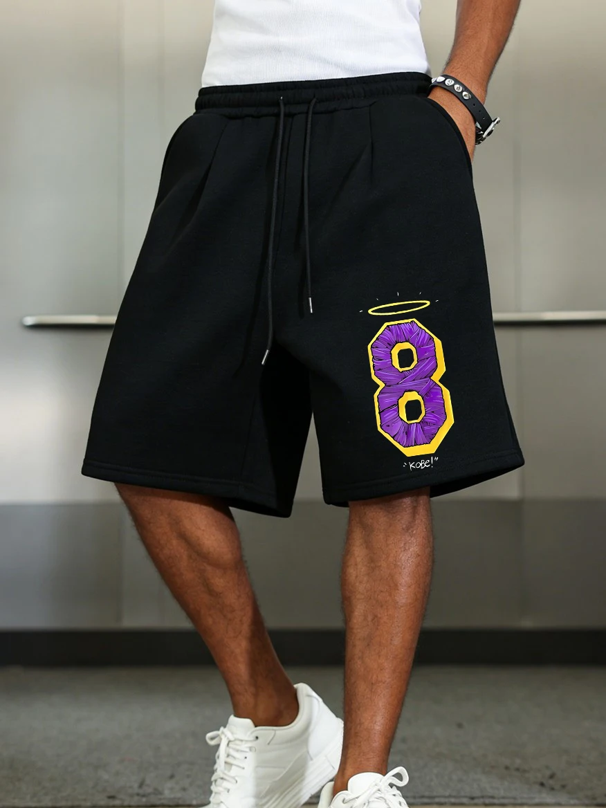 Kobe Numbers 8 Prints Pants Mens Basics High Waisted Wide Knee Length Shorts Summer Oversized Shorts Casual Pocket Male Clothes