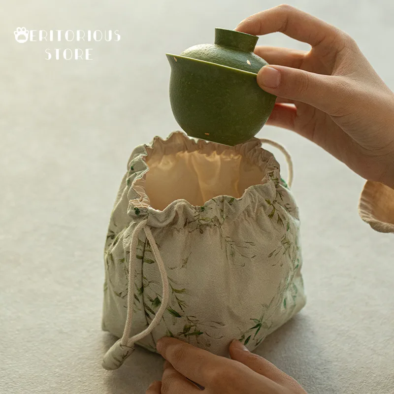 المنسوجة القطن الشاي دافئ حفل الشاي حقيبة الخيزران إبريق الشاي غلاية حقيبة السفر كوب غطاء وعاء حقيبة التخزين في الهواء الطلق حفل الشاي اكسسوارات #6