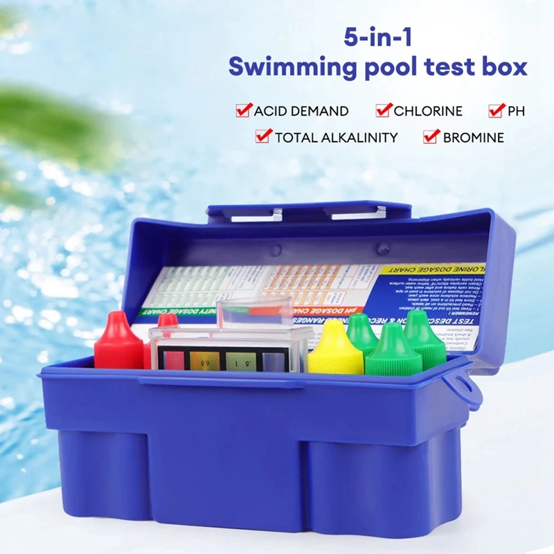 5-Way Test Kit For Pool & SPA Acid Demand Chlorine Total Alkalinity Bromine PH Water Quality Tester Set-Retail