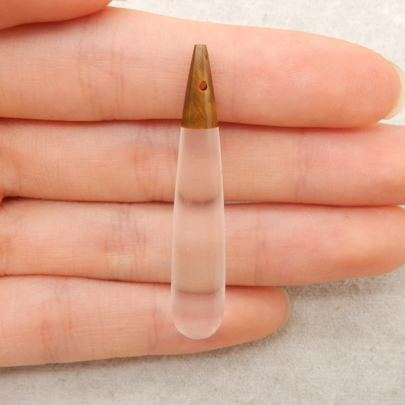 

White Quartz And Tiger Eye Teardrop Pendant Clear White Golden Accent Gemstone Jewelry Component for Handmade Accessories 44X8mm
