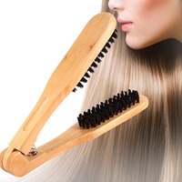 Double Brushes Comb Hairdressing Tool Professional Hairdressing Comb Double Brushes Wooden Anti static Hair Straightener Tool