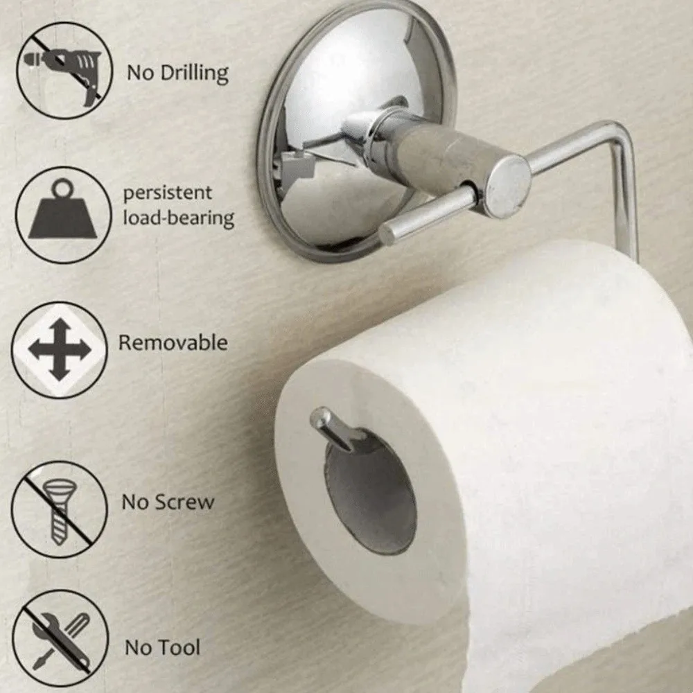 

Silver Suction Cup Roll Paper Holder Stainless Steel Durable Toilet Paper Holder Rust Proof Easy Install