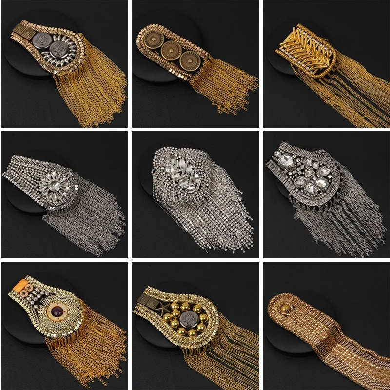 Dress DIY accessories women show vintage metal fringed epaulettes suit brooch men shoulder accessories ornaments