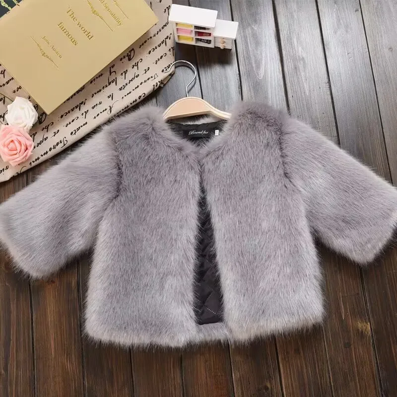 2022 Winter Girls Boys Fashion Faux Fur Thick Warm Coat Baby Kids Children Hooded Jacket