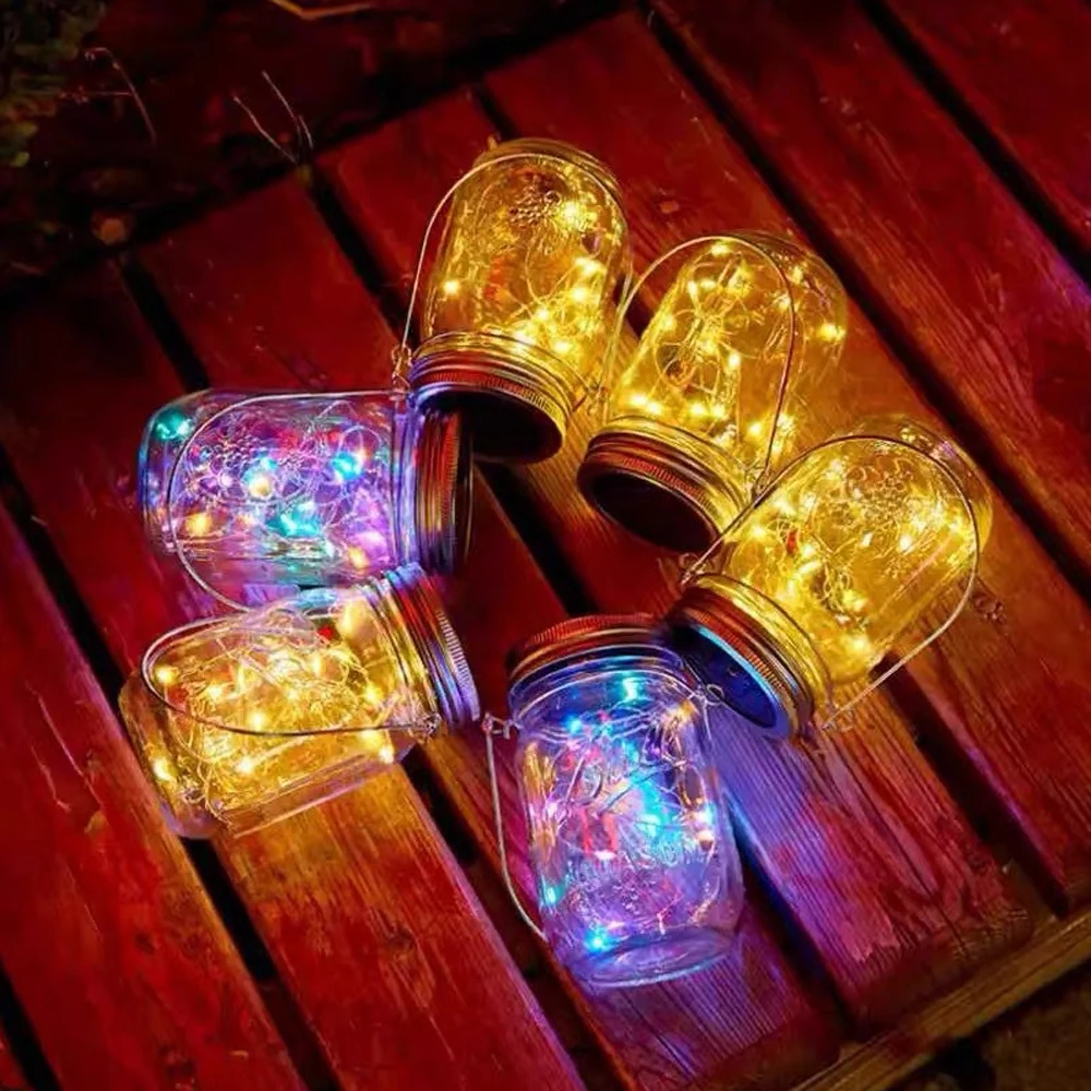 Solar Power Mason Jar Lid Luzes LED, Impermeável, Fada Luz Cordas, Decoração Do Jardim, Natal, Ao Ar Livre, Casamento