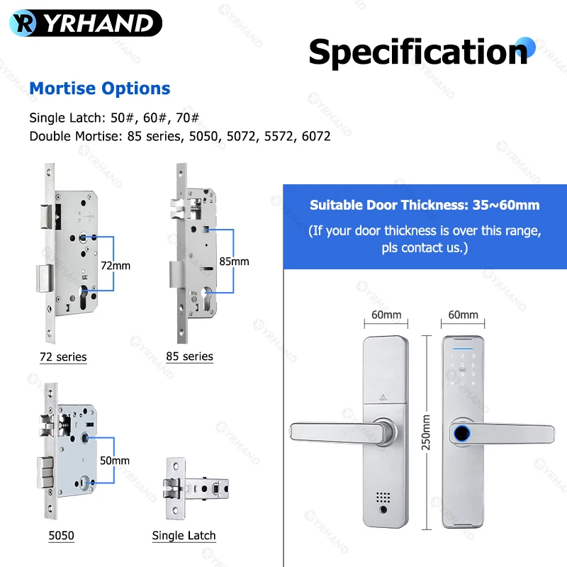 Imagem -05 - Yrhand K7s Prata Digital Biométrico Fechadura de Impressão Digital Tuya Smart Door Lock App Remoto Impermeável Wi-fi Novo