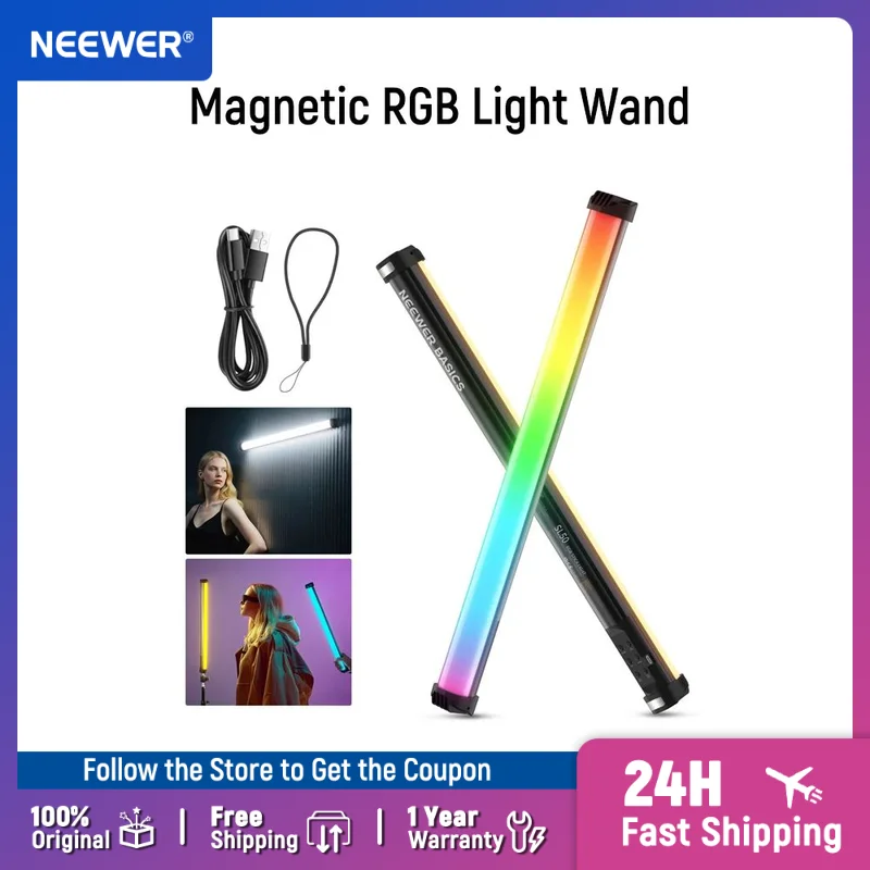 NEEWER 베이직스 21인치 마그네틱 RGB 라이트 완드 LED 핸드헬드 비디오 튜브 조명 스틱 (스튜디오 사진 촬영 및 스트리밍용)