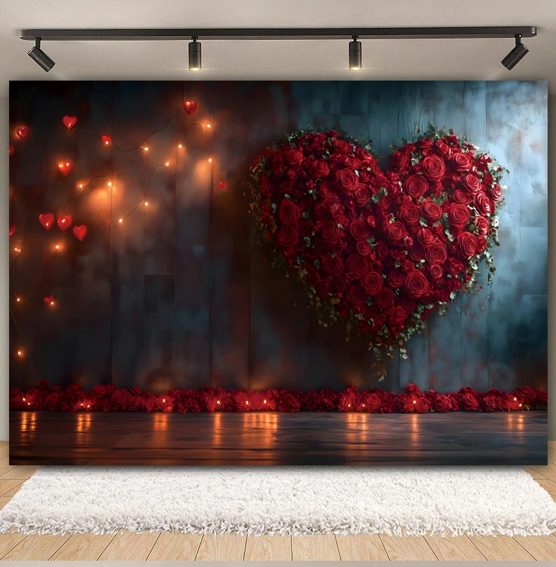 Valentine's Day Theme Photography Backdrops Sweet Love Heart Red Rose Arch Wedding Decor Couple Portrait Background Photo studio