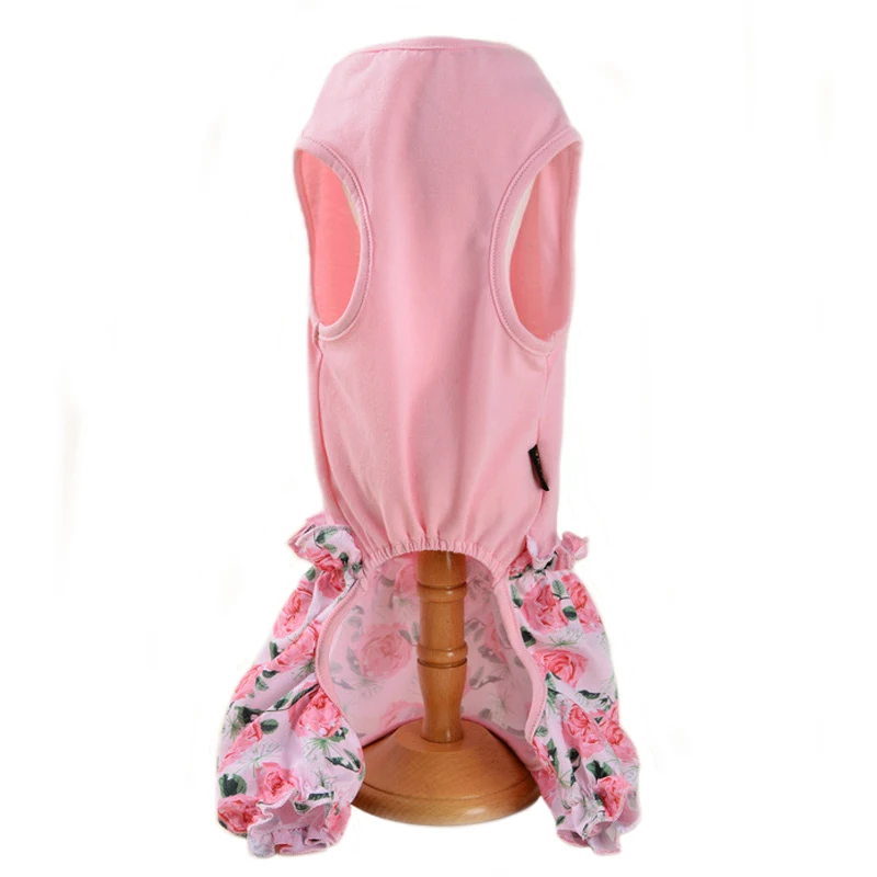 Dog Clothes for Small Dogs Girl Summer Dog Pajamas Jumpsuit, Top Puppy Shirt and Floral Pants 4 Legged Female Dog Onesie Pjs