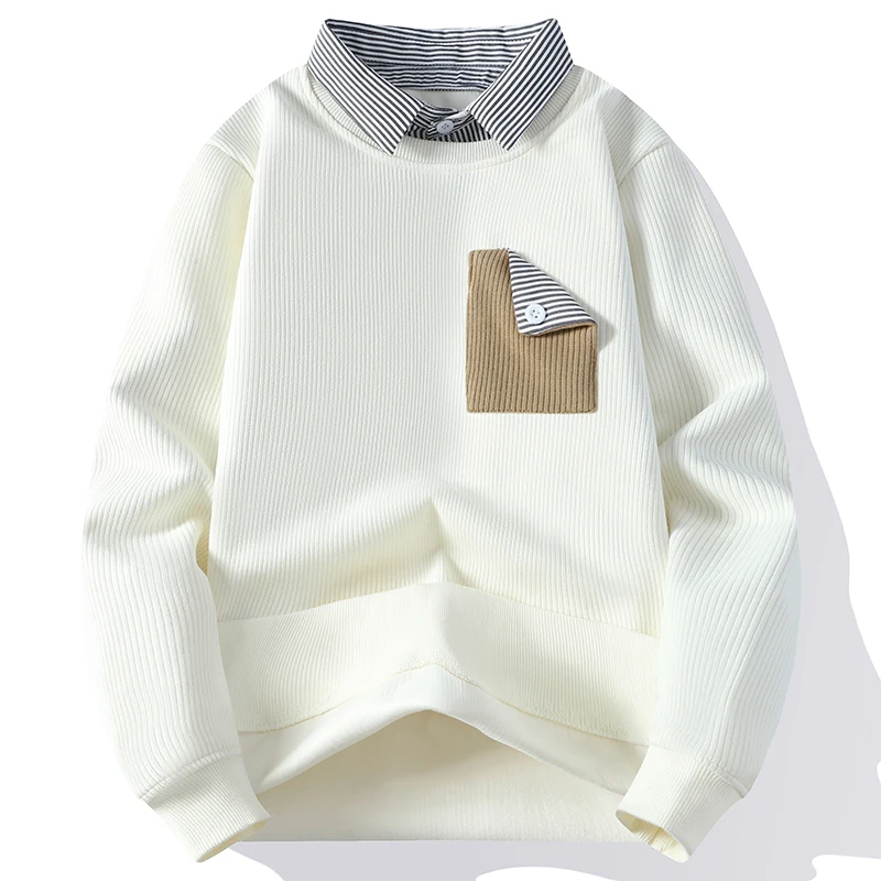 سويت شيرت كاجوال بياقة قميص للرجال فضفاض بأكمام طويلة وطبقة أساسية #4