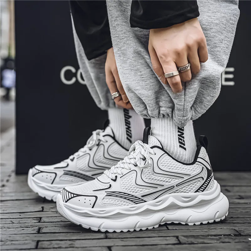 

Men's Spring and Autumn Thick-soled Color-blocked Round-toed Breathable Large-sized Outdoor Casual Lace-up Sports Running Shoes