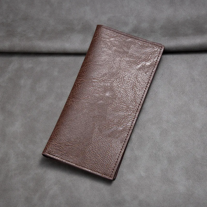 Men's Long Wallet Ultra-Thin Multi-Card Slot Business Leather Card Holder Retro Money Clip