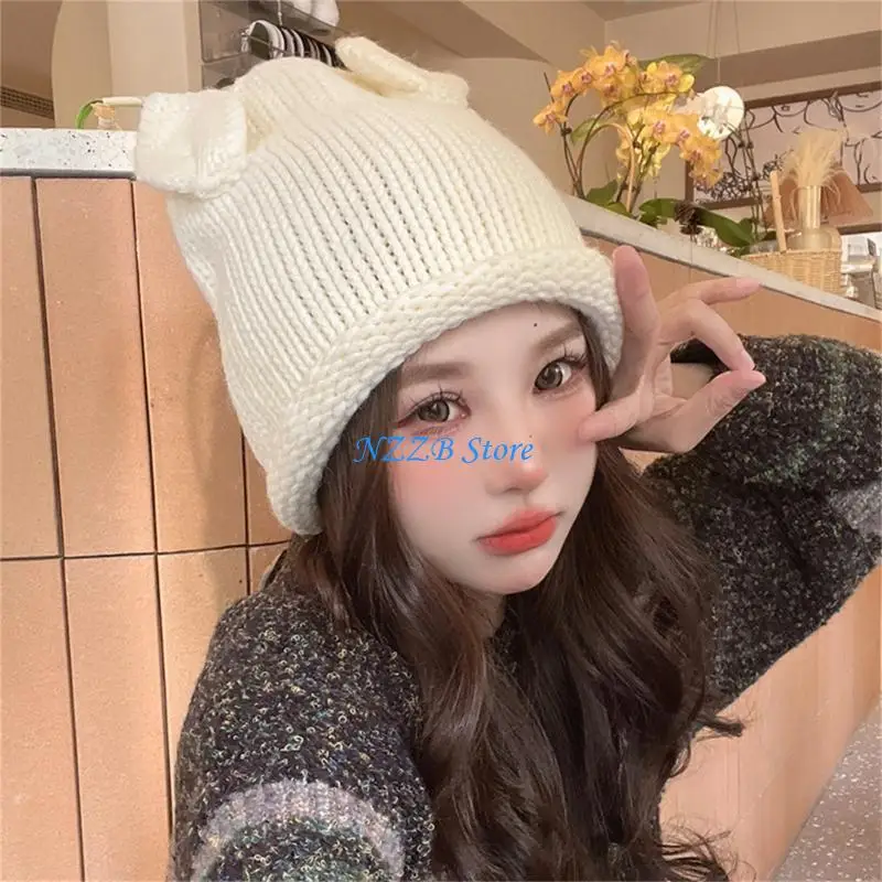 T21F قبعة دلو الأذن الجميلة للفتيات القبعات هدية لصديق قبعة صغيرة كروشيه ناعمة #5