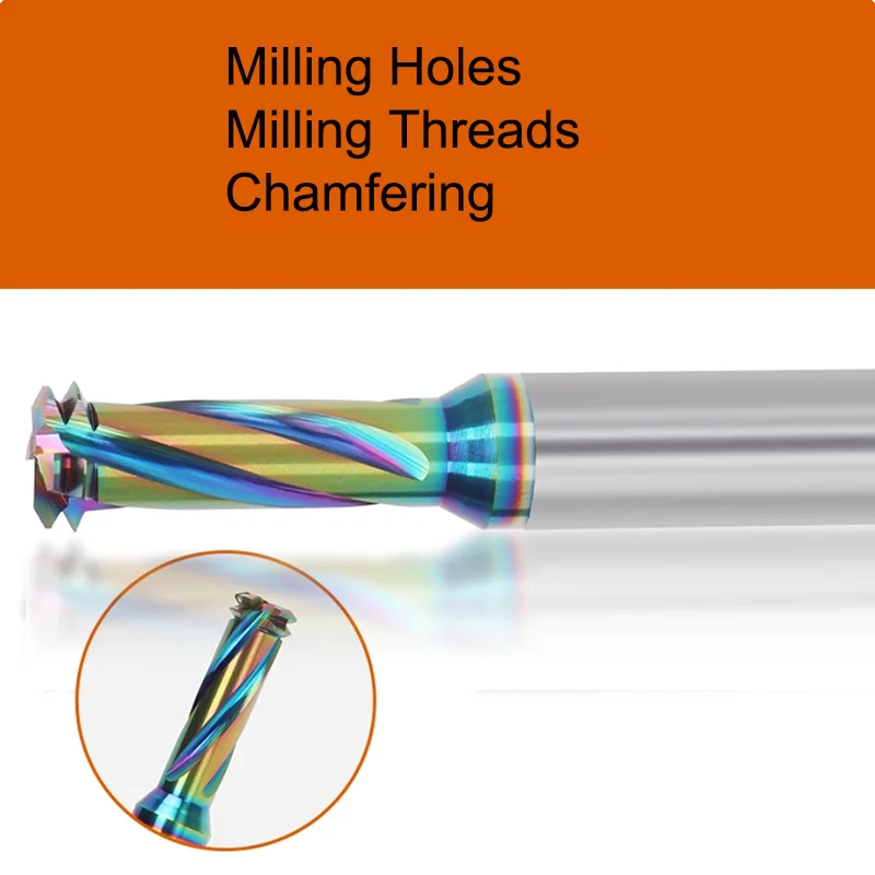 

Фреза концевая твердосплавная DLC 3-в-1 для нарезания резьбы, сверления и фаски, метрическая, M1.6-M12, 1 шт.