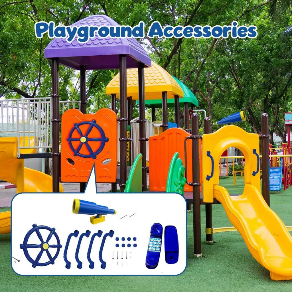 

Kids Play Equipment Set with Steering Wheel for Outdoor Jungle Gym