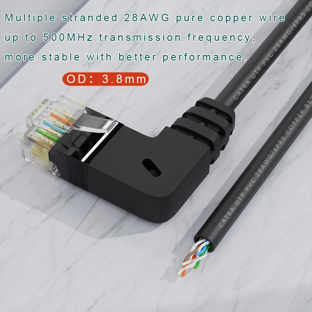 COMNEN Cat6a RJ45 90 Degree Angle Ethernet Cable 3.8mm Slim Patch Cord Lan Cable UTP RJ 45 for Patch Panel to Switch Flexiable