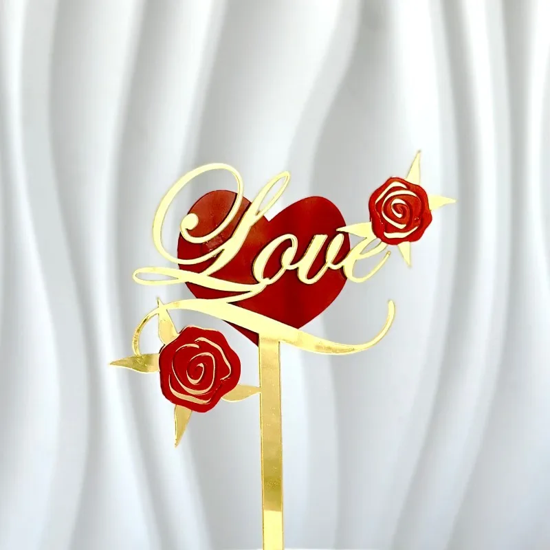INS 14 Style Happy Valentine\'s Day Acrylic Cake Toppers Red Love Valentine\'s Day Cake Topper for  Valentine\'s Day Party Gifts