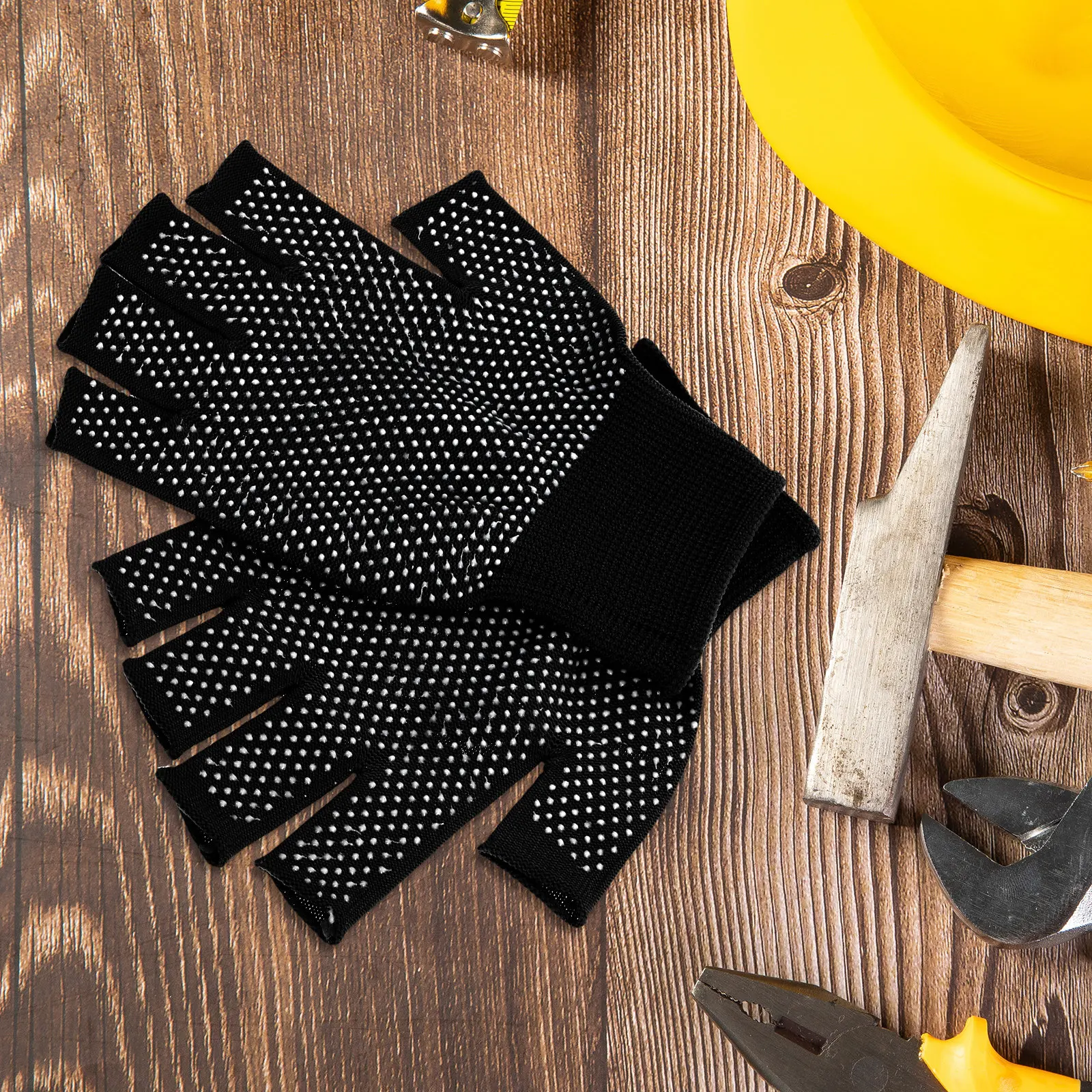 5Pairs Non-Slip Fingerless Work Gloves Breathable Winter Warm Gloves Polyester PVC for Driving Cycling Hiking Cold Weather