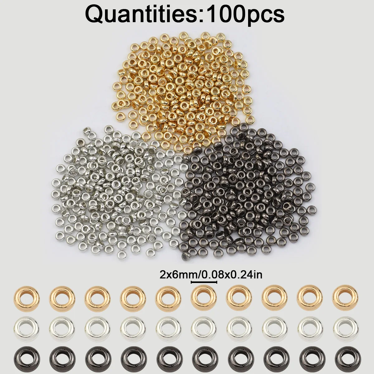 100-500pcs 6mm Flat Round Big-Hole Kc Color Silvery Black COIN Spacer Loose Beads For Jewelry Making Bracelet Neckalce DIY