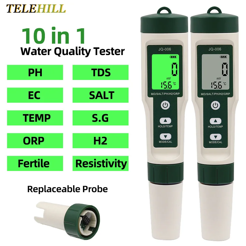 

10 в 1 Цифровой Измеритель Качества воды тестер качества воды TDS/EC/Соль/TEMP/S.G/ORP/H2/плодородный/резистивный тестер для питьевой воды аквариума