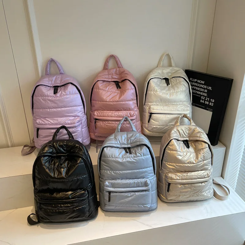 Ins Style Padded Quilted Backpack Multi Color Shiny Space Cotton Bag Light Versatile Student Commute Puffer Backpack