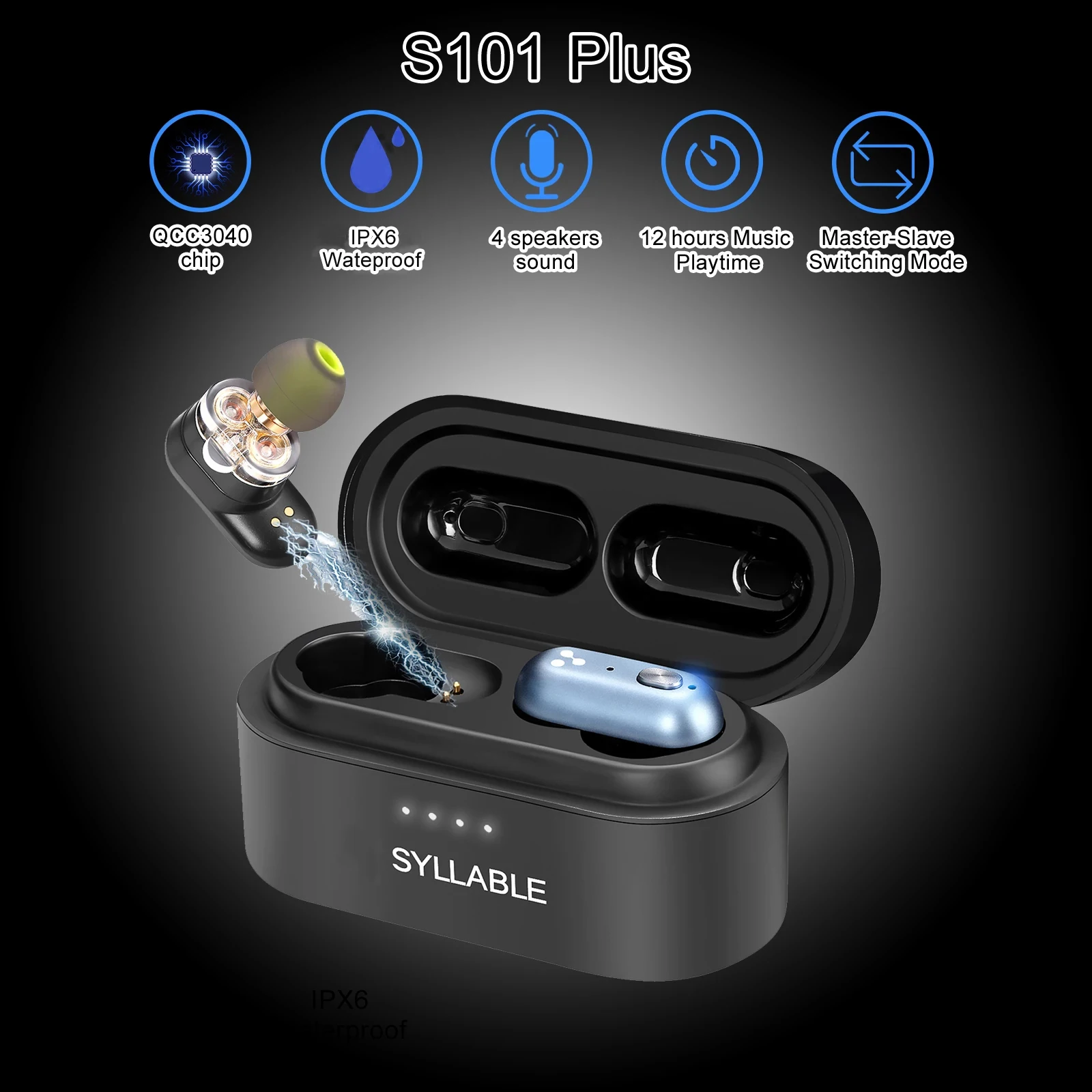 2024 SYLLABLE S101 Plus Strong bass TWS wireless headset noise reduction for music QCC3040 Chip of SYLLABLE S101 plus 12 hours