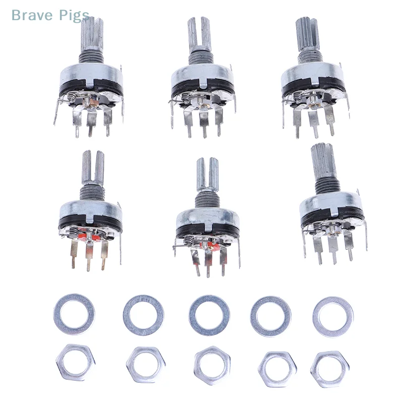 5Pcs RV17 With Switch Potentiometer Handle Length 15mm 5Pin B1K 2K 5K 10K 20 50K