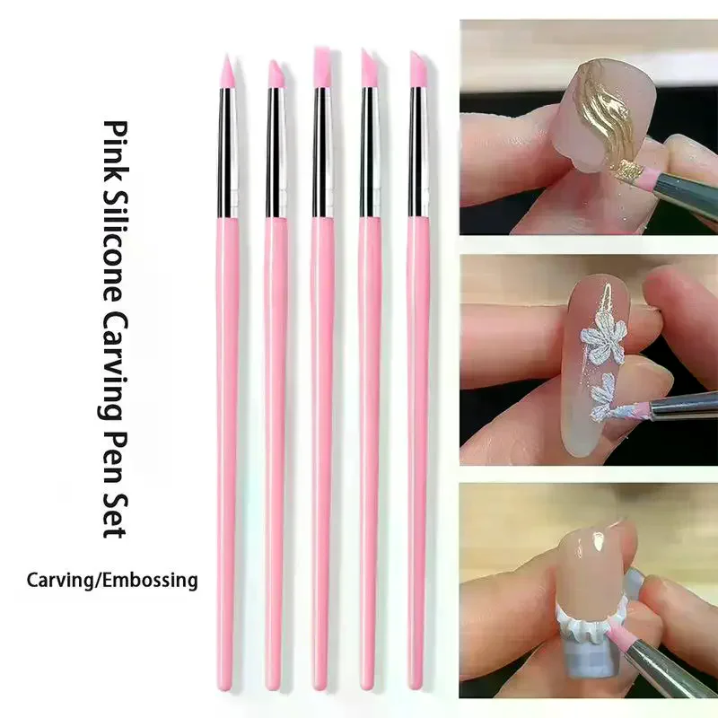 5Pcs/set Silicone Nail Brush UV Gel Polish Tip 3D Image DIY Dotting Polish Brushes Pen Professional DIY Manicure Tools