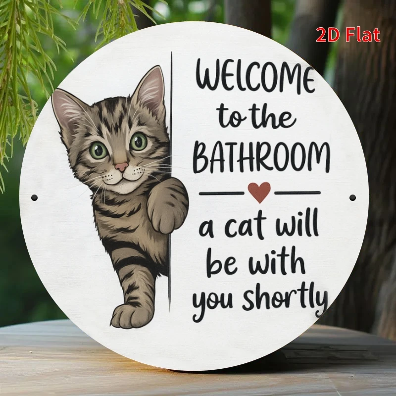 2D flat printing, a pair of bathroom cat welcome, metal sign design, suitable for home, office, bedroom decoration, coffee shop