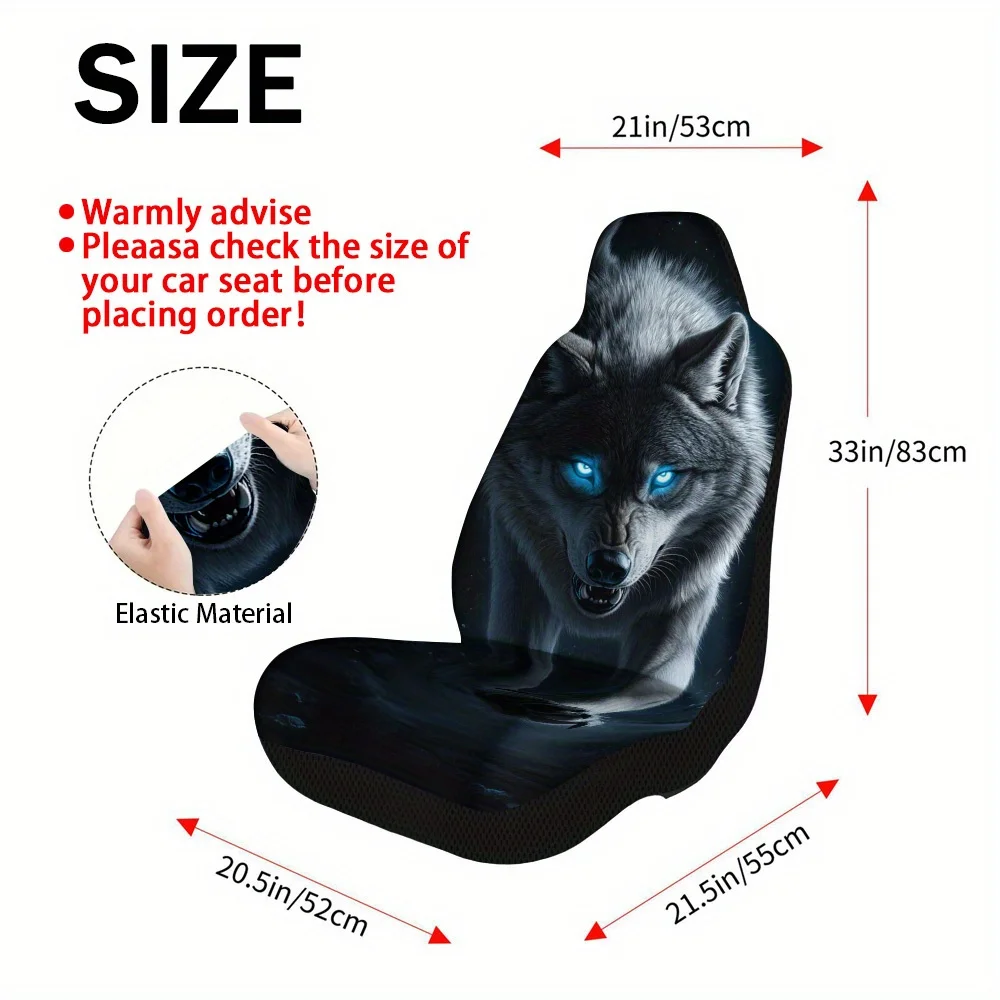 2pcs Wolf Blue Gaze Car Seat Covers Set - High-End Comfort, Durable Polyester, Easy To Clean, Universal Fit For Most Cars, Styli