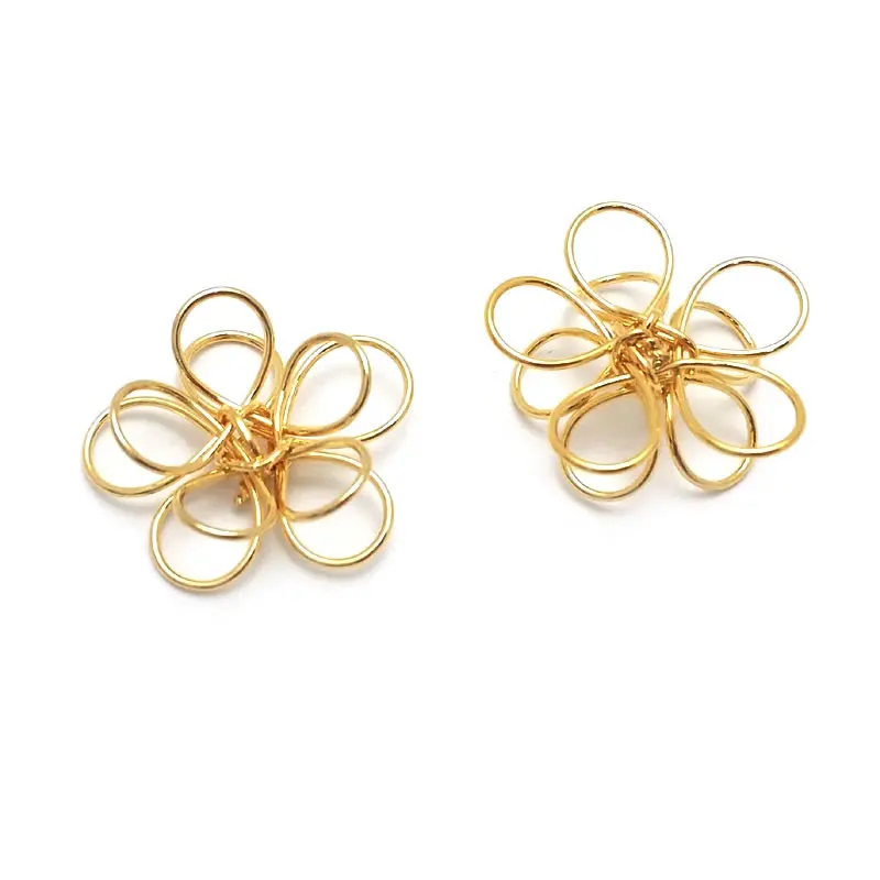 18K Gold Color 3D Wire Flower Charms Pendants High Quality Diy Jewelry Making Necklace Earrings Accessories for Women