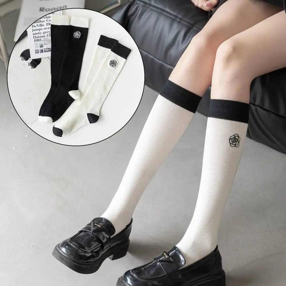 Women Girls Elastic Camellia Rose Long Socks Lolita Breathable Golf Sport Socks Cotton Knee High Socks