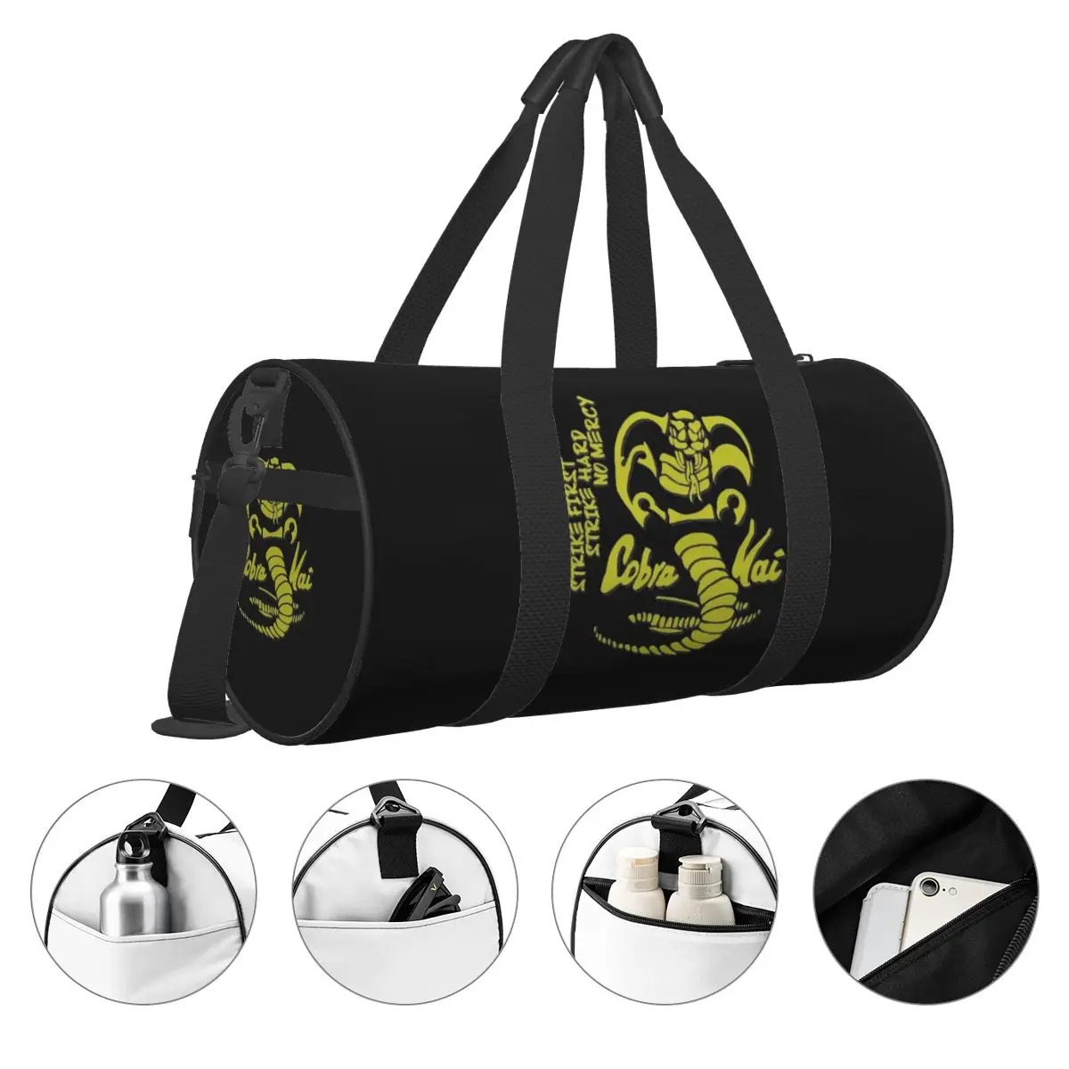 Cobra Taekwondo Kai Coração Side Travel Bag, Saco de Ginásio de Natação, Saco Colorido Grande, Sacos de Fitness Esportivo, Bolsas Weekend, Design Masculino