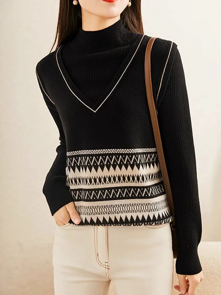 

Вязаный жилет в полоску для похудения, модный осенне-зимний базовый топ с длинным рукавом, стильная верхняя одежда, женский вязаный жилет-свитер