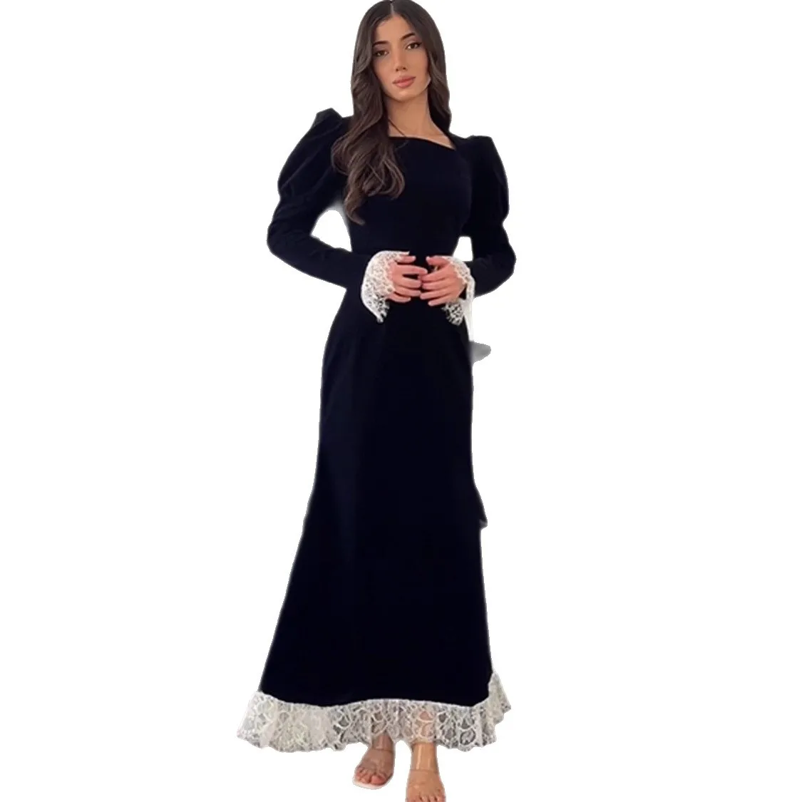 

Женское платье для Ид, абайя на Рамадан, кружевное, приталенное, для вечеринок, длинное, мусульманское, 2026, джалабия, марокканский кафтан, Дубай, исламское арабское длинное платье