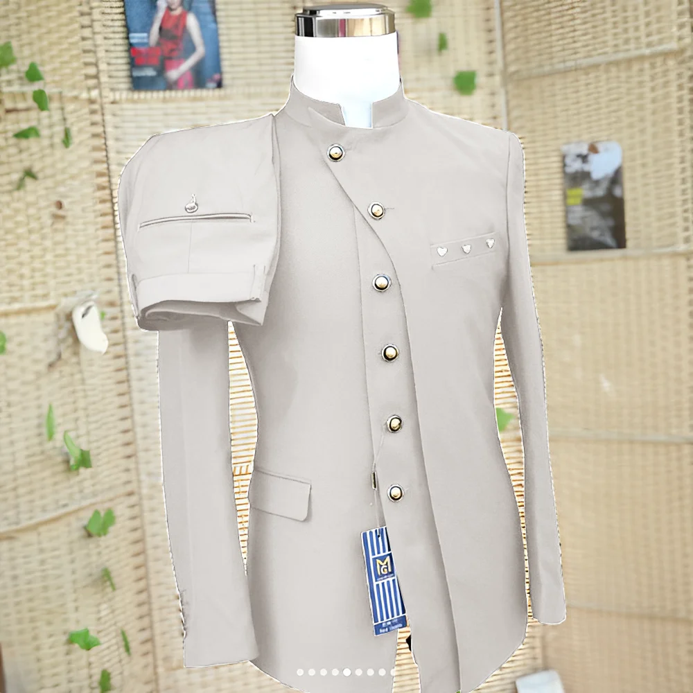 NONE African Style Men Suit 2-Piece Single-Breasted Blazer Silver 5
