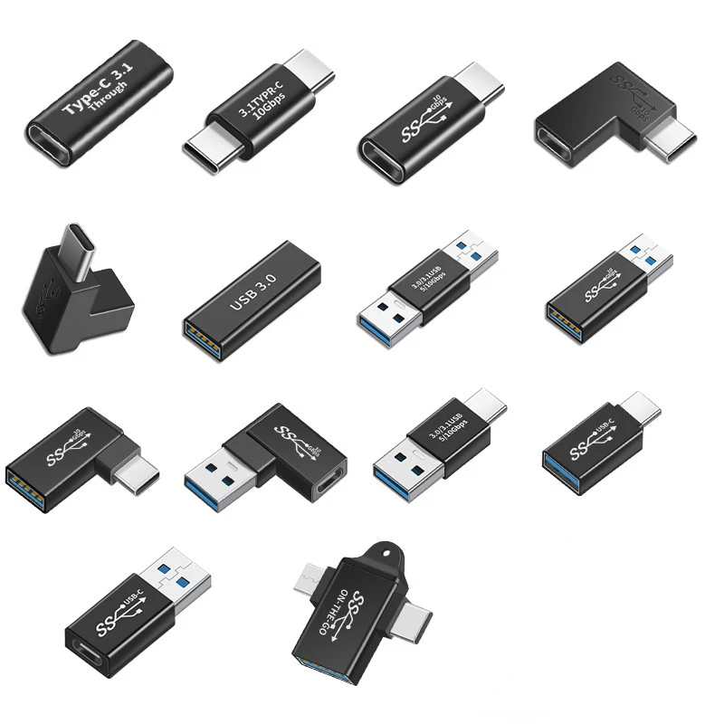 Convertidor USB 3,1 tipo C macho a hembra de ángulo recto de 90 grados, adaptador de USB-C para conector portátil de teléfono inteligente Samsung Huawei