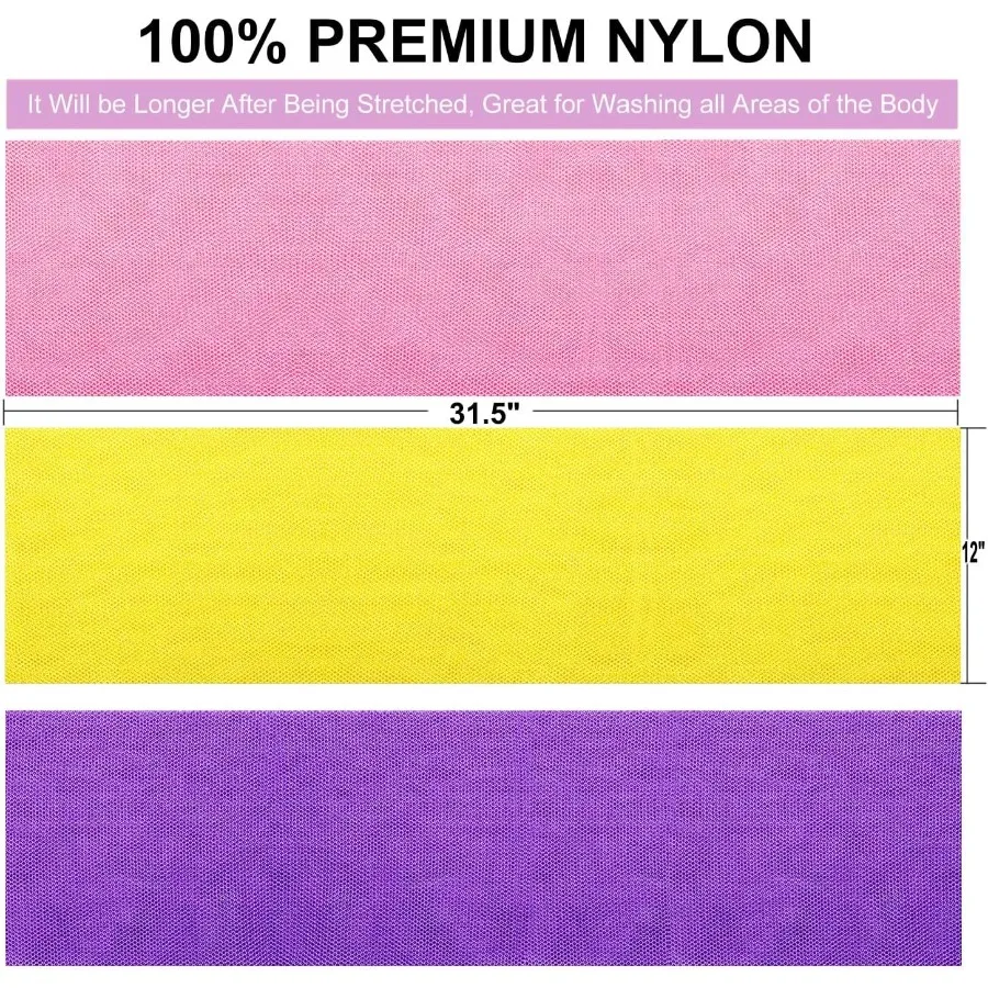 3 قطع إسفنجة حمام شبكية أفريقية لتنظيف الجسم وتقشير شبكة غسيل دش طويلة الأمد مع دبوس أصفر متعدد الألوان